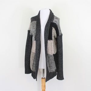 Italy Marystyle Cardigan Sweater Gray Black Alpaca Wool Large L